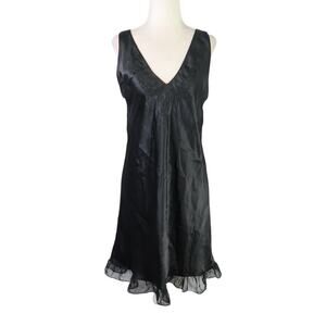Vintage 90s Inner Most Black Satin Embroidered Nighty Dress M